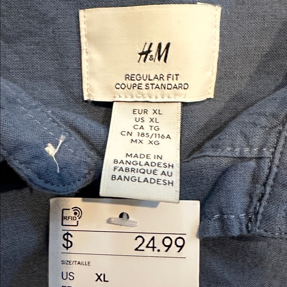 H&M Slate Blue Regular Fit Shirt Men's XL NWT👌 - Picture 3 of 4